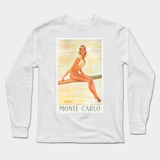 Vintage Travel Poster Monte Carlo Blonde Girl Long Sleeve T-Shirt